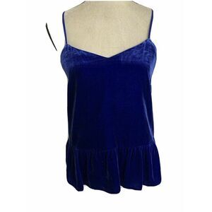J Crew Solid Royal Blue V Neck Velvet Tank top